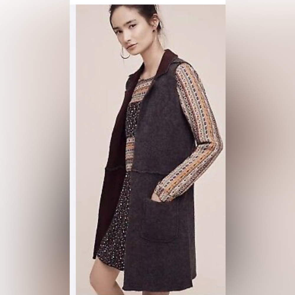 NWOT-Anthropologie MOTH Morris Sweater Duster Wool Vest -Sz S Gray /Plum -😍​